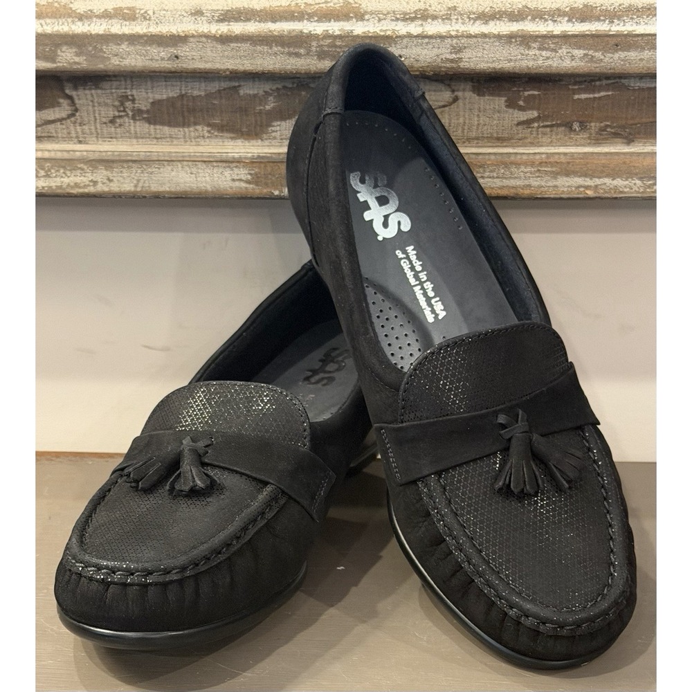 SAS Taylor Onyx Loafers Women's 7 W Slip-On Wedge Comfort Shoes Suede Black